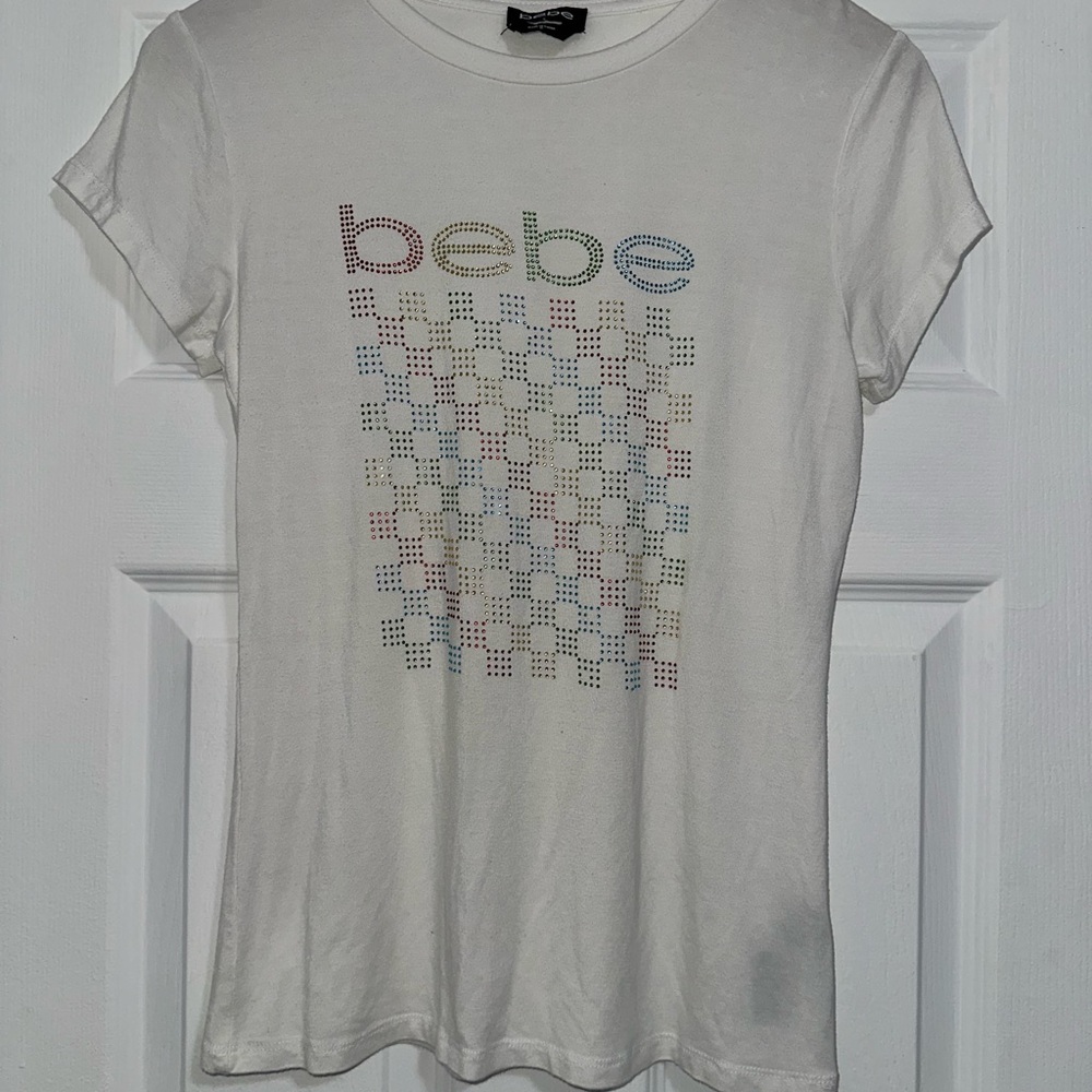 Y2K Bebe White Rainbow Graphic Tee